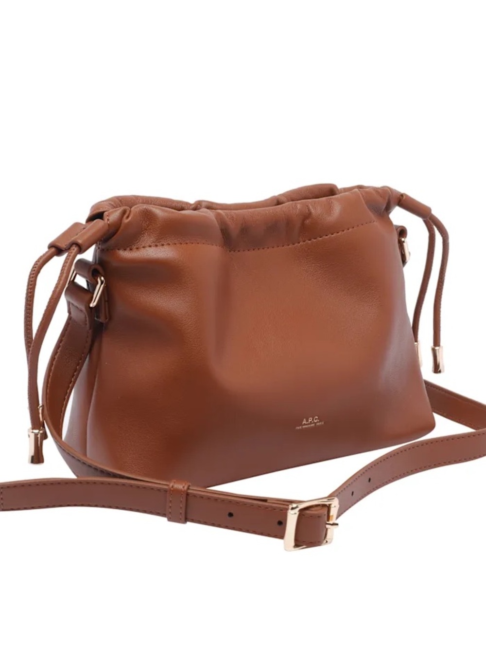 NEW A.P.C. Drawstring Magnet Closure Chestnut Leather Crossbody (smoke/pet free)